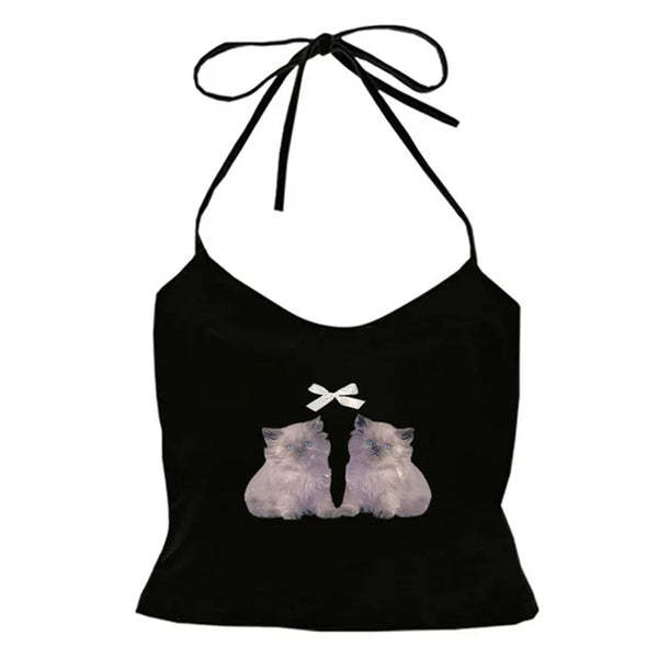 Coquette Kitten Y2K Halter Top - Vedlit