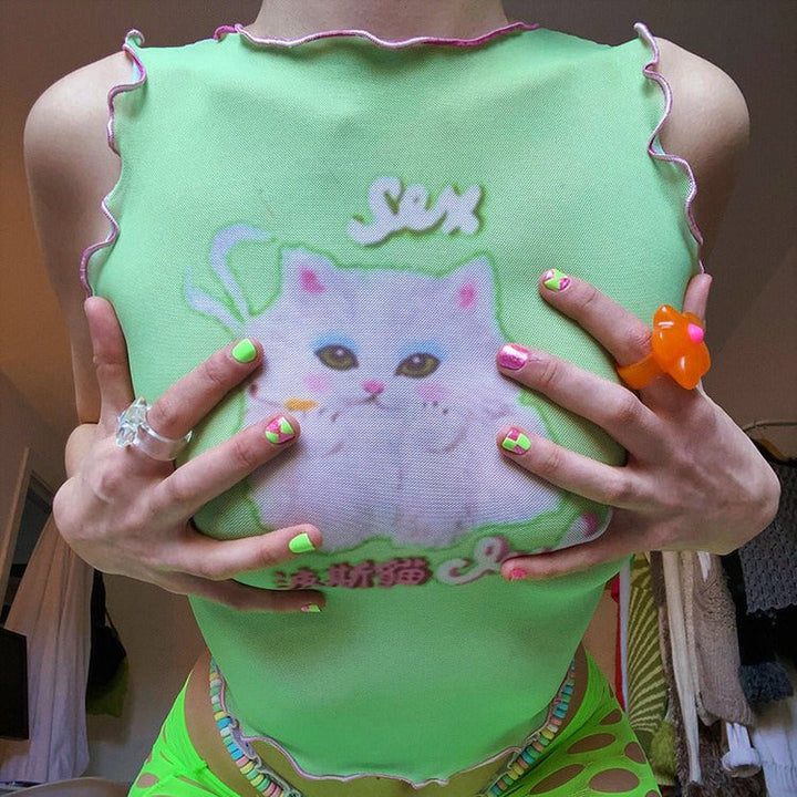 Y2K Kitty Crop Top - Vedlit
