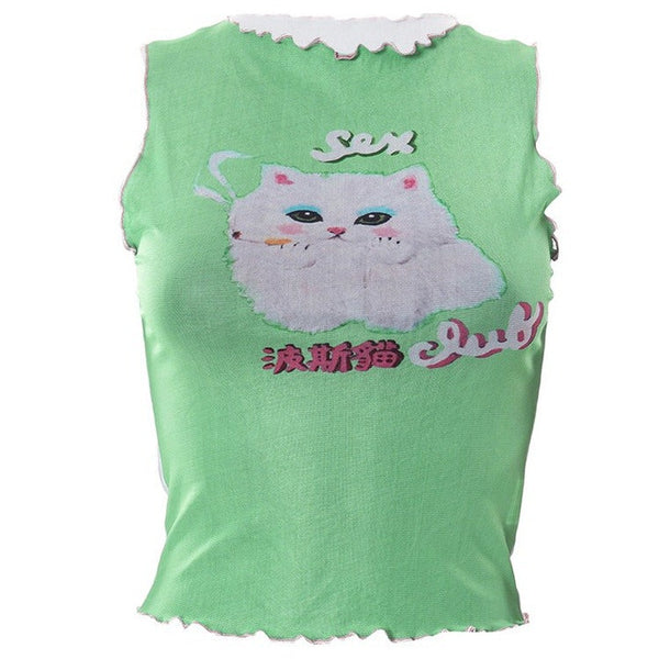 Y2K Kitty Crop Top - Vedlit
