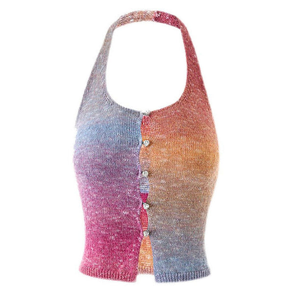 Gradient Rainbow Knit Halter Top - Vedlit
