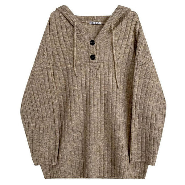 Mocha Knit Button Up Hoodie - Vedlit