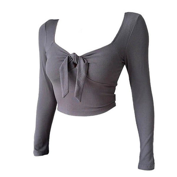 Knot Tie Ribbed Long Sleeve Top - Vedlit