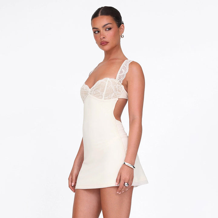 Lace Backless Bodycon Mini Dress with Sheer Cup Detail - Vedlit