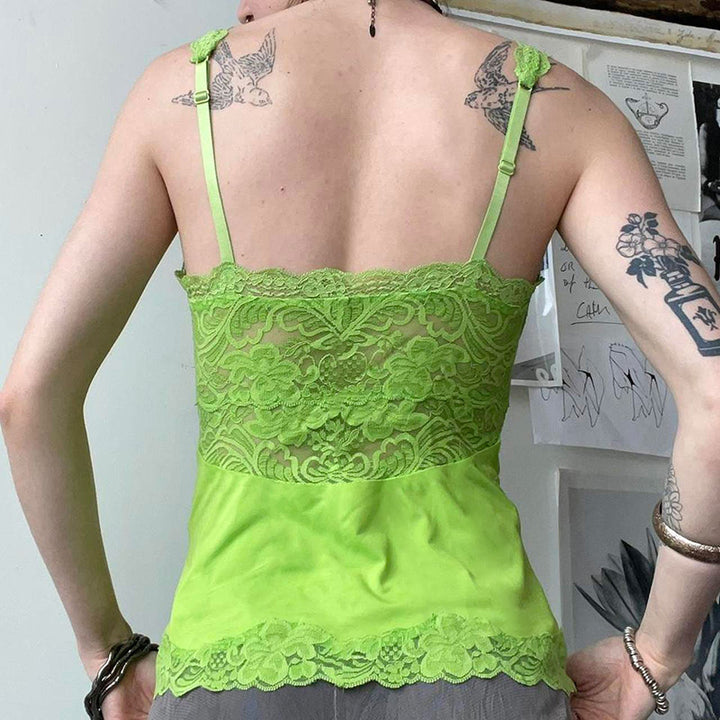 Lace Trim Corset Camisole with Sheer Floral Panels - Vedlit