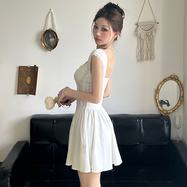 Lace-Trimmed Sweetheart Corset Mini Dress in White - Vedlit