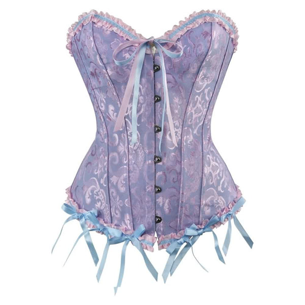 Lavender Gothic Ruffle Trim Hourglass Overbust Corset - Vedlit