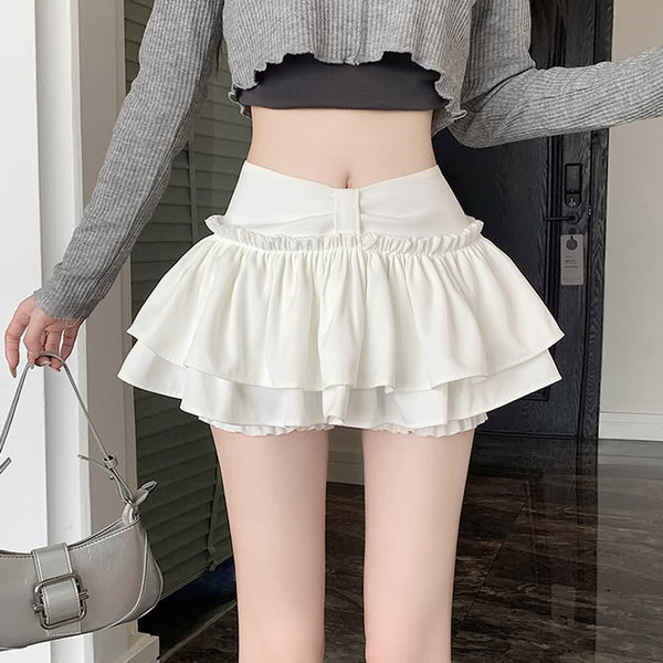 Layered Ruffle High Waist Mini Skort - Vedlit