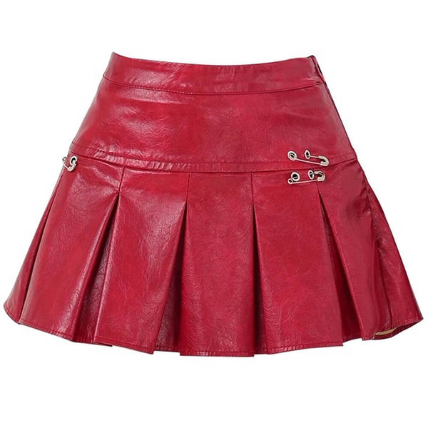Leather Mini Skirt with Safety Pins - Vedlit