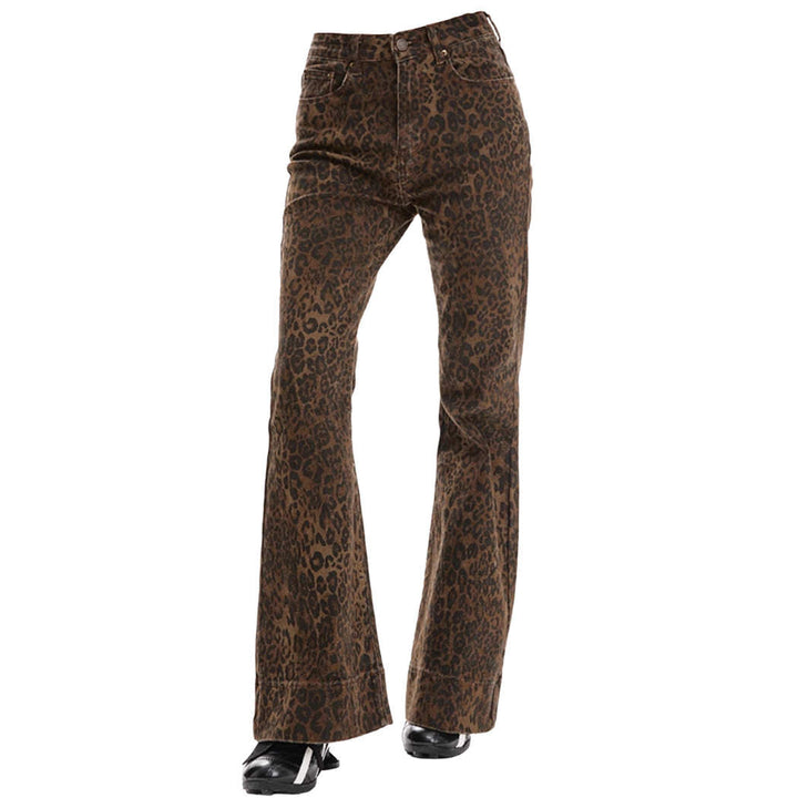 High-Waisted Leopard Flare Jeans - Vedlit