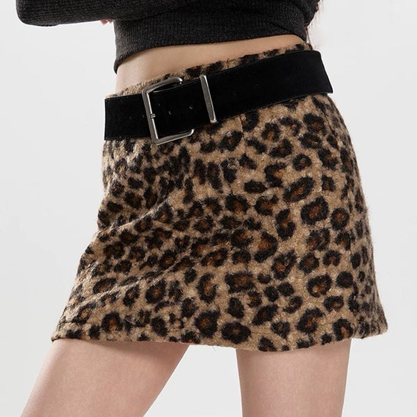 Y2K Leopard Fuzzy Mini Skirt - Vedlit