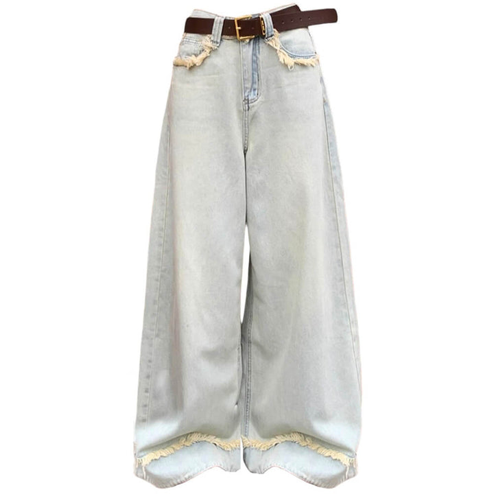 Light Blue Frayed Wide-Leg Jeans - Vedlit