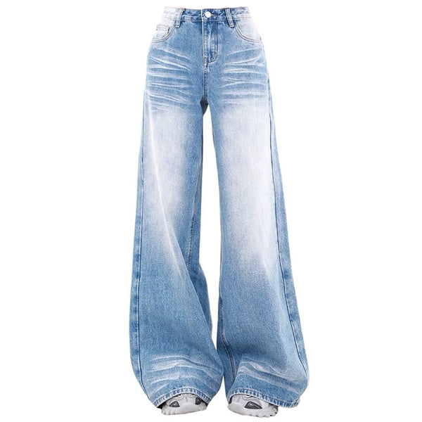 Light Blue Washed Wide-Leg Jeans - Vedlit