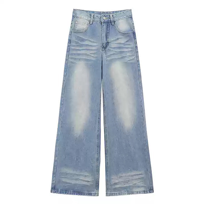 Light Blue Washed Wide-Leg Jeans - Vedlit