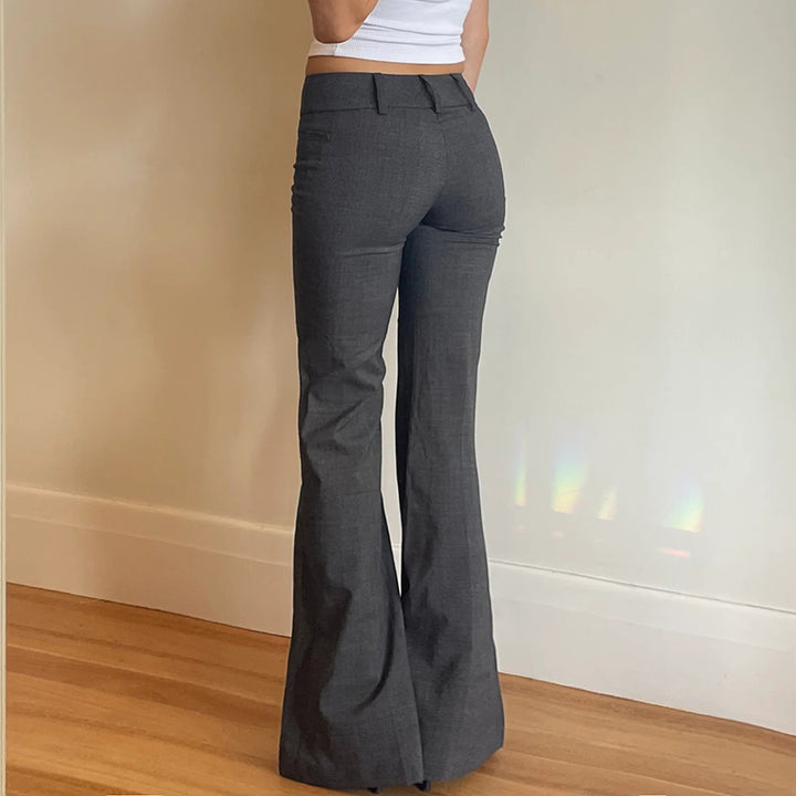 Low Rise Flared Dress Pants - Dark Gray Y2K Fit - Vedlit