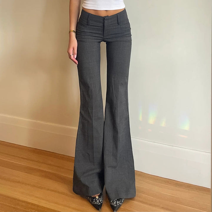Low Rise Flared Dress Pants - Dark Gray Y2K Fit - Vedlit