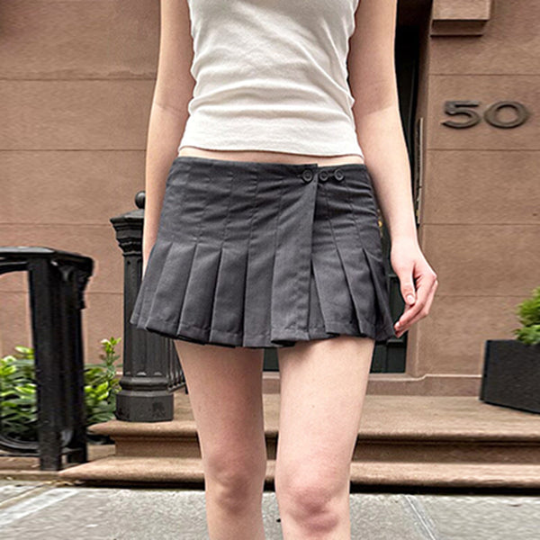 Low Rise Pleated Micro Mini Skirt in Gray - Vedlit