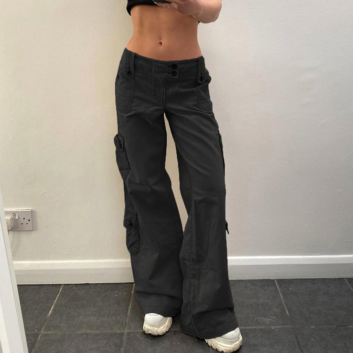 Low-Rise Wide Leg Cargo Pants with Pockets - Vedlit