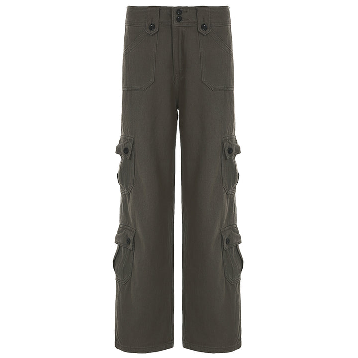 Low-Rise Wide Leg Cargo Pants with Pockets - Vedlit