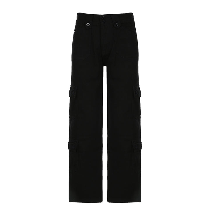 Low-Rise Wide Leg Cargo Pants with Pockets - Vedlit