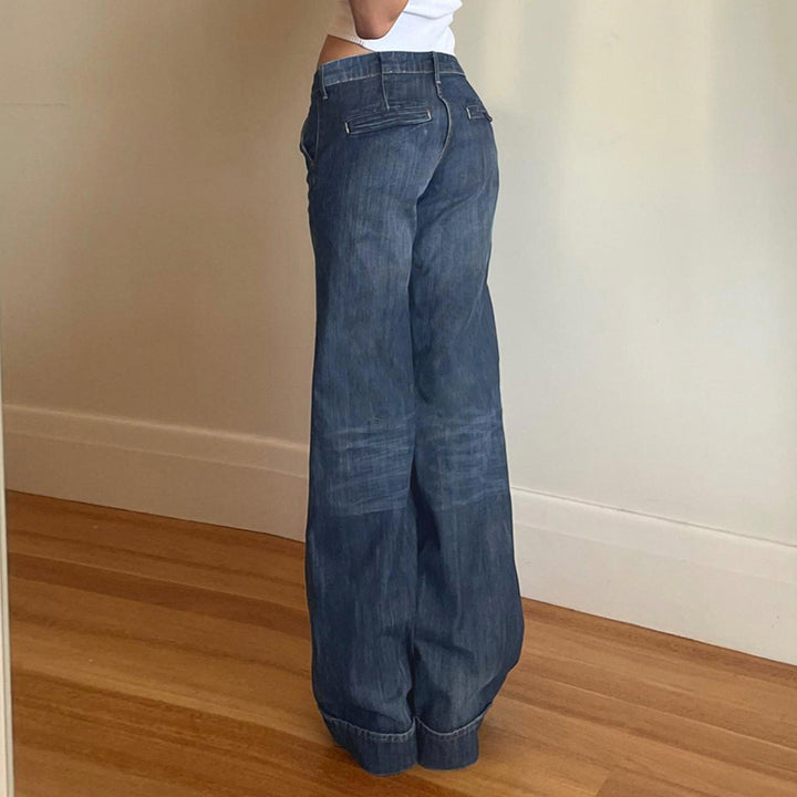 Low Rise Wide Leg Vintage Wash Jeans - Vedlit