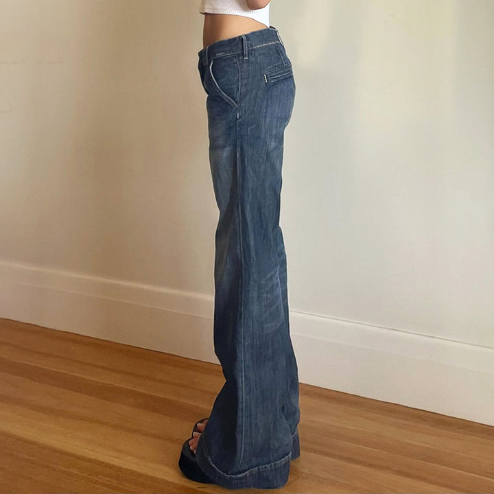 Low Rise Wide Leg Vintage Wash Jeans - Vedlit