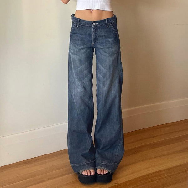 Low Rise Wide Leg Vintage Wash Jeans - Vedlit