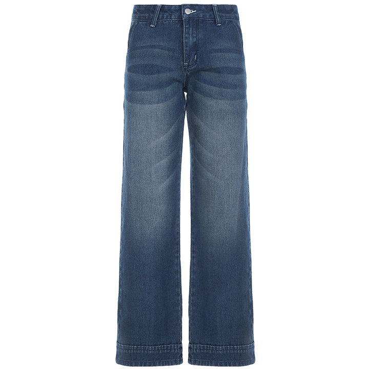 Low Rise Wide Leg Vintage Wash Jeans - Vedlit