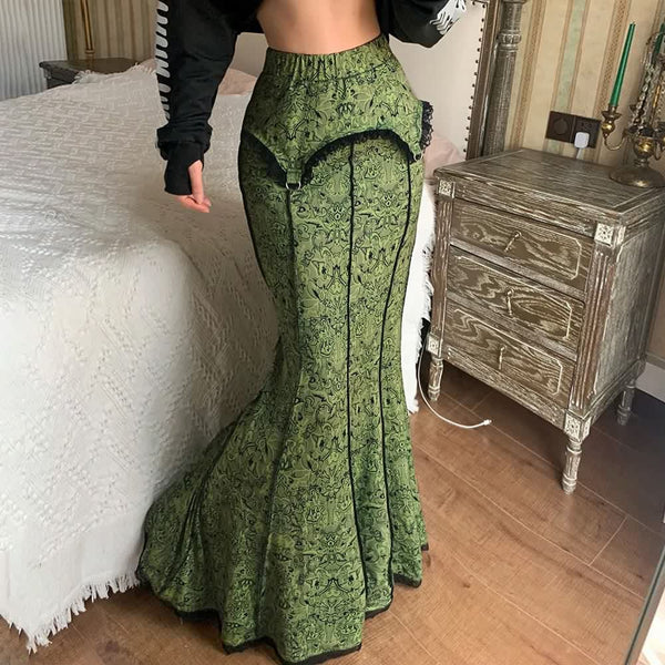 Medieval Gothic Green Maxi Skirt - Vedlit