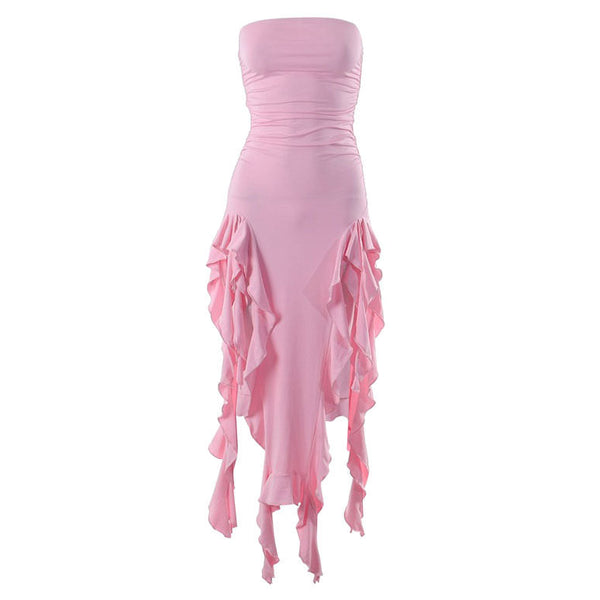 Pure Flirting Ruffle Split Dress - Vedlit