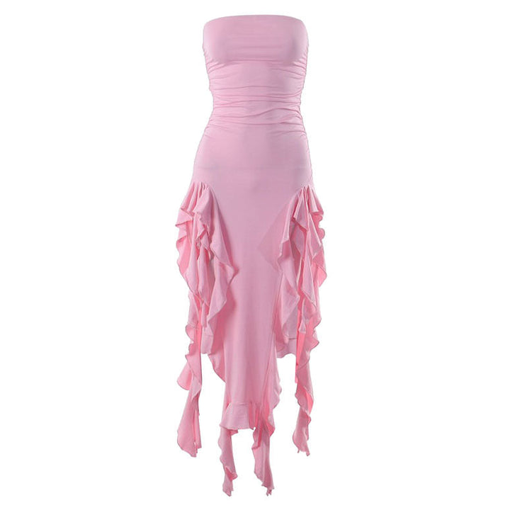 Pure Flirting Ruffle Split Dress - Vedlit