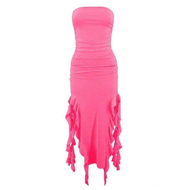 Pure Flirting Ruffle Split Dress - Vedlit