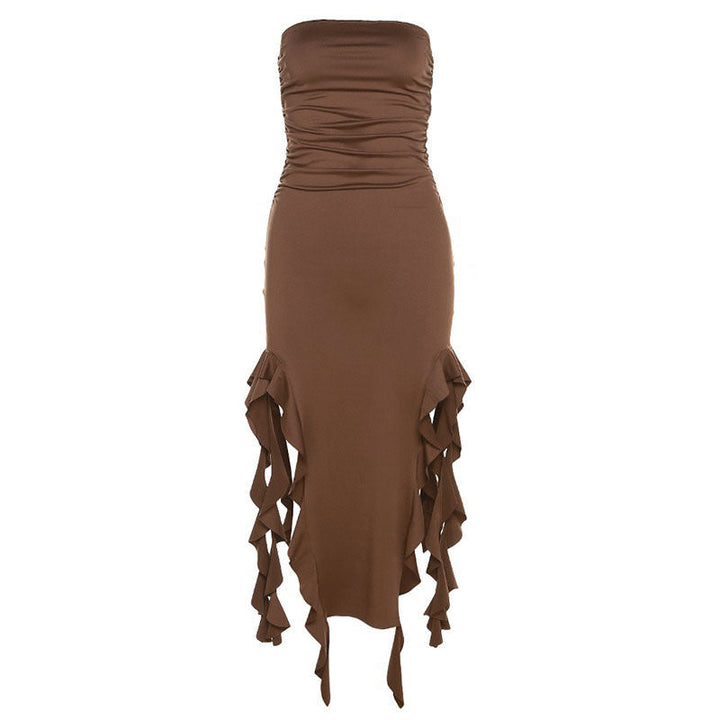 Pure Flirting Ruffle Split Dress - Vedlit
