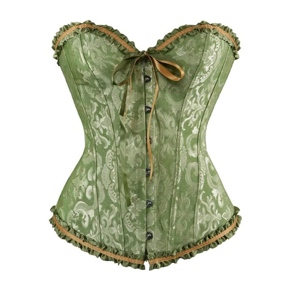 Moss Green Gothic Ruffle Trim Hourglass Overbust Corset - Vedlit