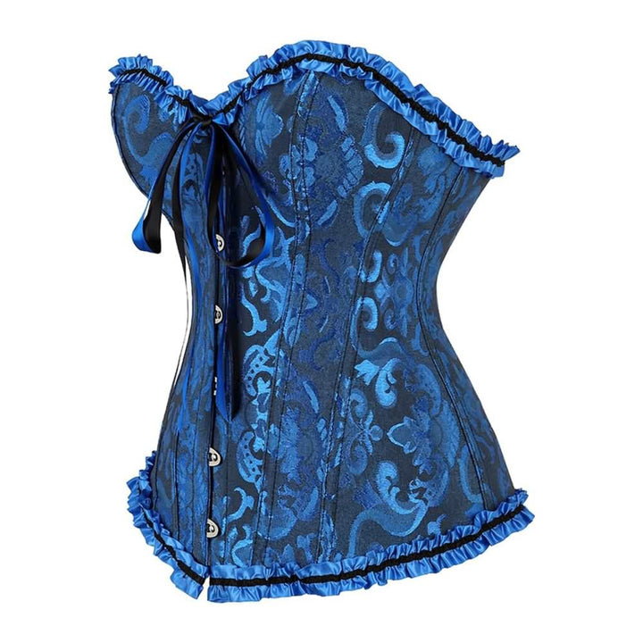 Navy Blue Gothic Ruffle Trim Hourglass Overbust Corset - Vedlit