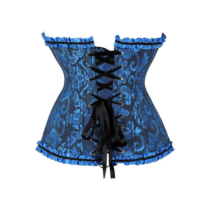 Navy Blue Gothic Ruffle Trim Hourglass Overbust Corset - Vedlit