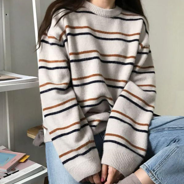 New Student Striped Sweater - Vedlit