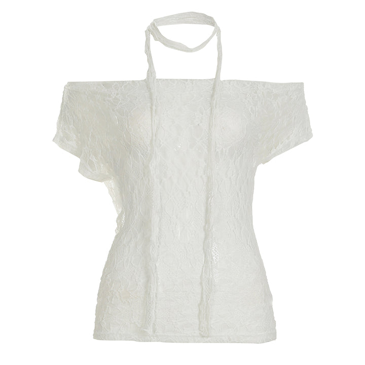 Off Shoulder Lace Choker Sheer Top in Black or White - Vedlit