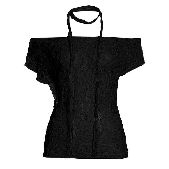Off Shoulder Lace Choker Sheer Top in Black or White - Vedlit