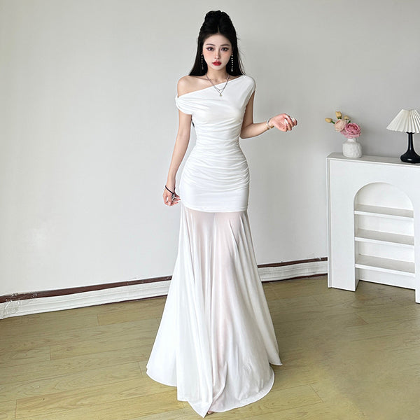 Off-Shoulder Ruched Mermaid Maxi Dress for Evening Elegance - Vedlit