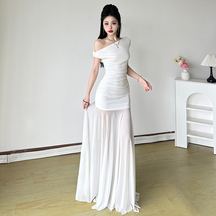 Off-Shoulder Ruched Mermaid Maxi Dress for Evening Elegance - Vedlit