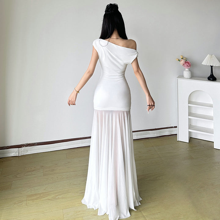 Off-Shoulder Ruched Mermaid Maxi Dress for Evening Elegance - Vedlit