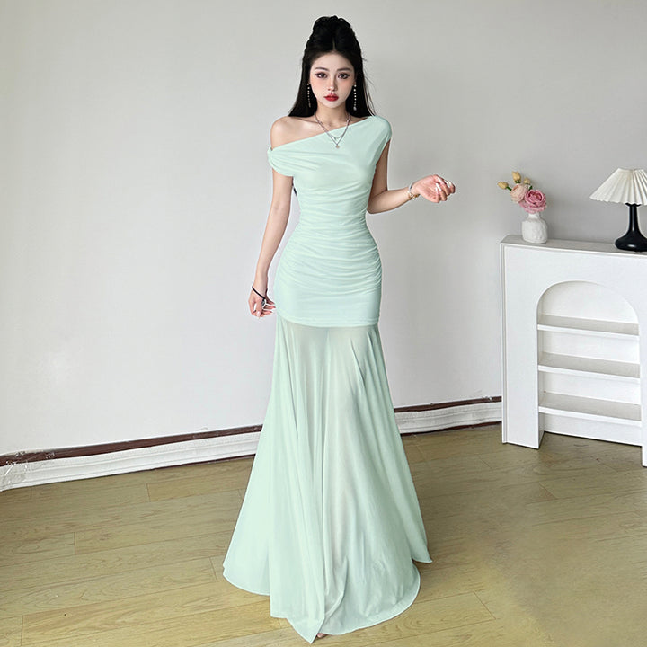 Off-Shoulder Ruched Mermaid Maxi Dress for Evening Elegance - Vedlit