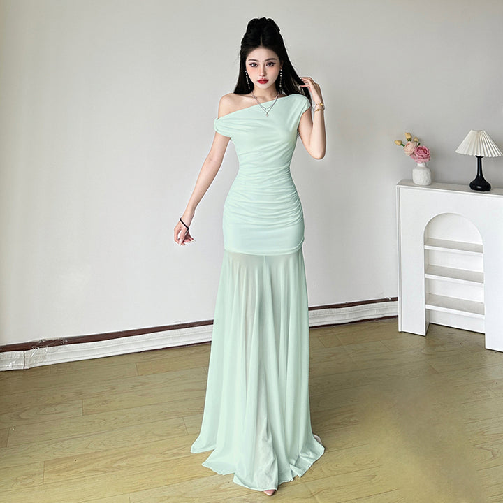 Off-Shoulder Ruched Mermaid Maxi Dress for Evening Elegance - Vedlit