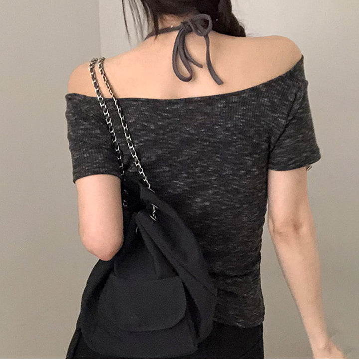 Off-Shoulder Scribble Graphic Slim Tee – Street Style Essential - Vedlit