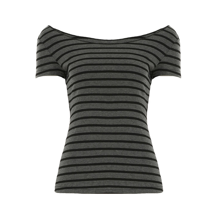 Off Shoulder Striped Slim Fit Tee - Casual Y2K Style - Vedlit