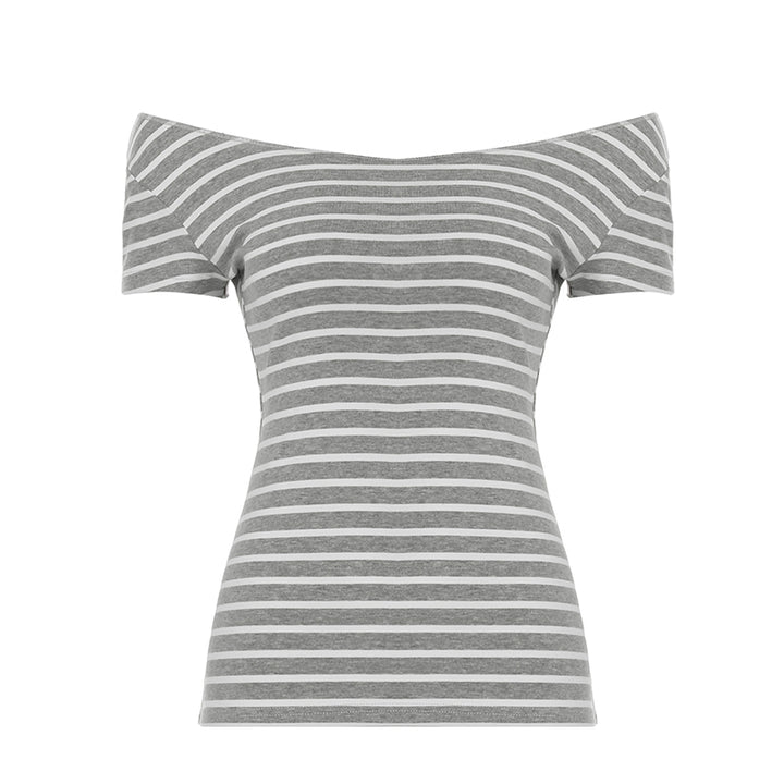 Off Shoulder Striped Slim Fit Tee - Casual Y2K Style - Vedlit
