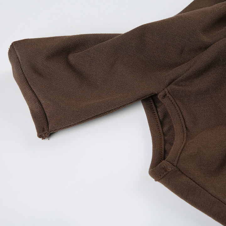 Off Shoulder Twist Front Slim Fit Top – Brown Elegance - Vedlit