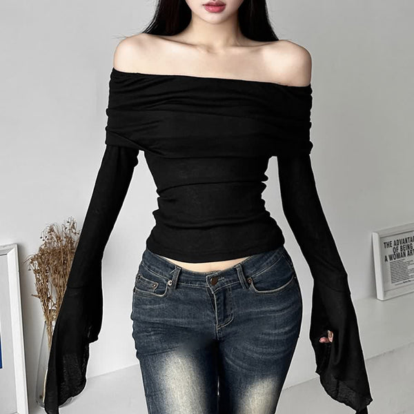 Off The Shoulder Long Sleeve Top - Vedlit