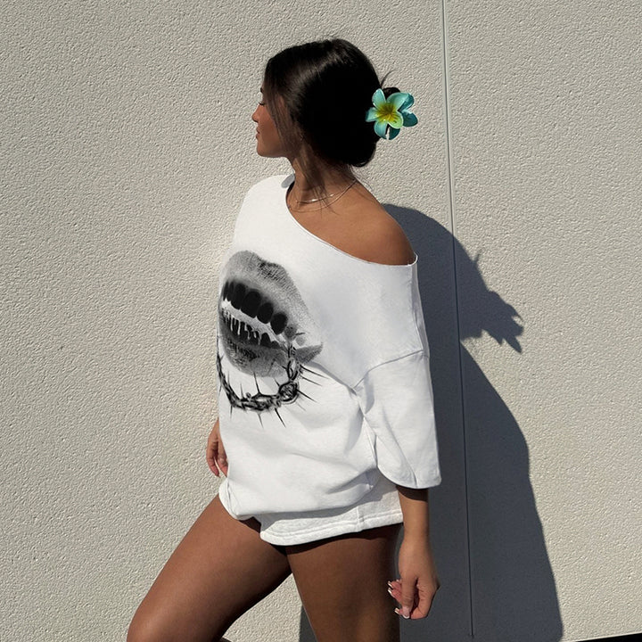 Oversized Barbed Wire Lips Graphic Tee – Edgy Streetwear - Vedlit