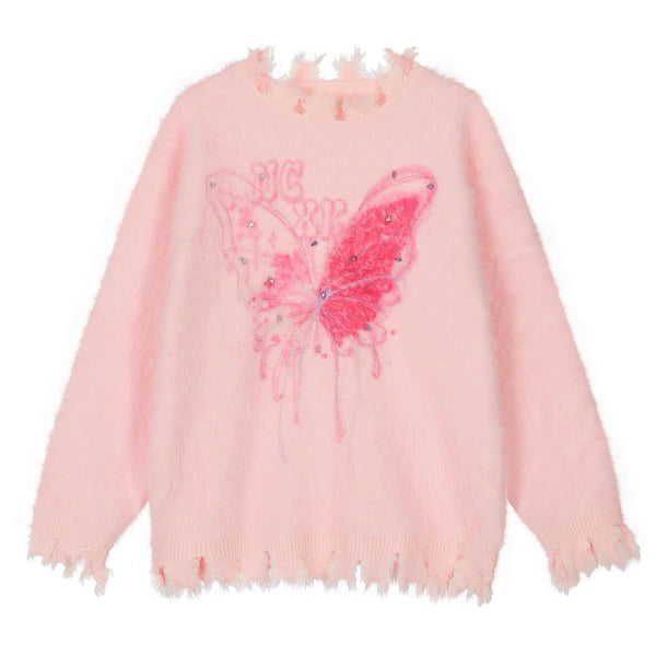 Pastel Pink Butterfly Sweater - Vedlit
